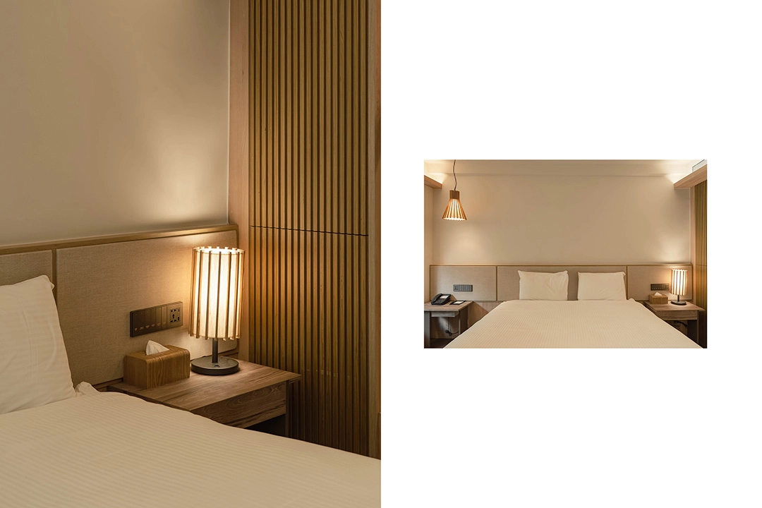 木質元素搭配柔和燈光營造溫馨空間氛圍