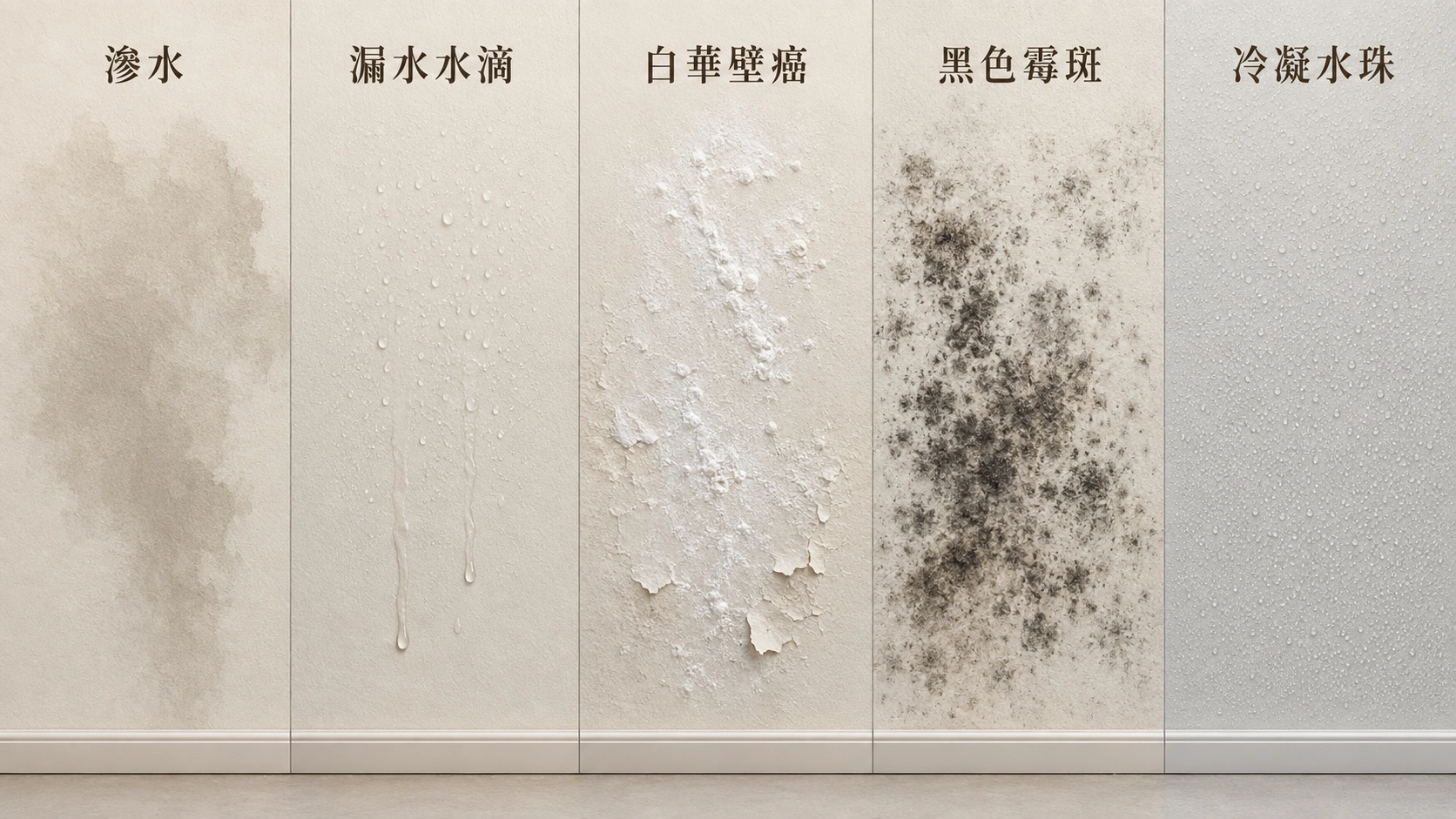 wall-leak-efflorescence-mold-comparison